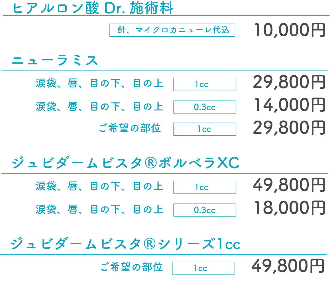 ヒアルロン酸料金